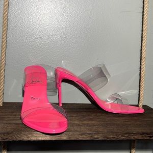 Christian Louboutin Pink Just Nothing Magnifique Patent Clear Mules D286 Sandals